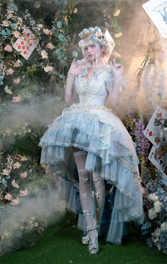 Fantastic Wind -White Queen- Embroidery Princess Classic Lolita OP Dress with Bloomer and Petticoat