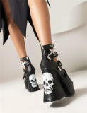 Gothic Punk Round Toe Chunky Heel Cross Chain Skeleton Lolita Platform Shoes