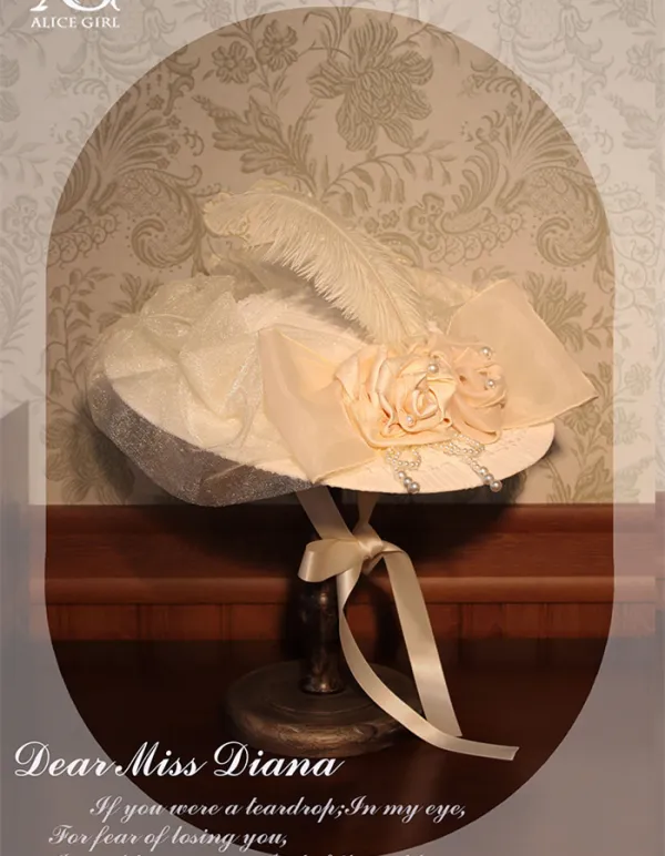 Alice Girl-Dear MIss Diana- Elegant Embroidery Tea Party Princess Classic Lolita Hat, Veil and Necklace