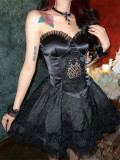 Black Swan - Alt Street Punk Gothic Lace Hollow Out Corset Topwear and Skirt