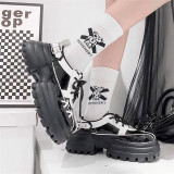 Transfer Student -Board Puzzle- High Heel Round Toe Checker Punk Lolita Platform Shoes