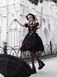 Withpuji -The Flower of Evil- Rose Embroidery Gothic Lolita OP Dress Full Set