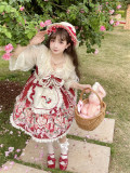 Mewroco -Strawberry Dream Song- Sweet Lolita Salopettes with Apron and JSK with Apron