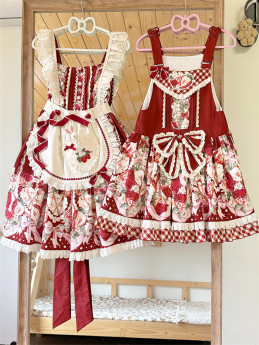 Mewroco -Strawberry Dream Song- Sweet Lolita Salopettes with Apron and JSK with Apron