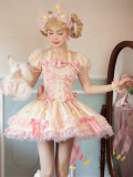 Yingji-Sugar Magic- Sweet Casual Lolita OP Dress, Headwear and Wristcuffs