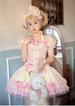 Yingji-Sugar Magic- Sweet Casual Lolita OP Dress, Headwear and Wristcuffs