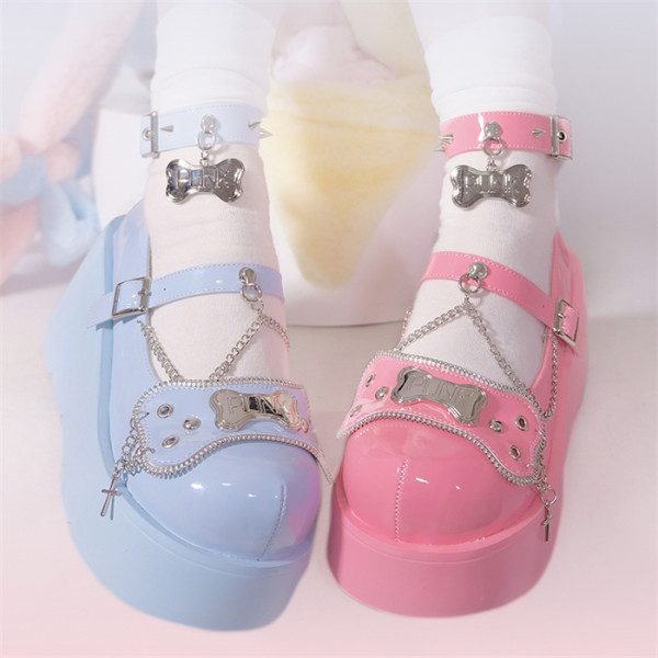 Transfer Student -Rebellious Bone- High Heel Round Toe Cross Chain Lolita Platform Shoes