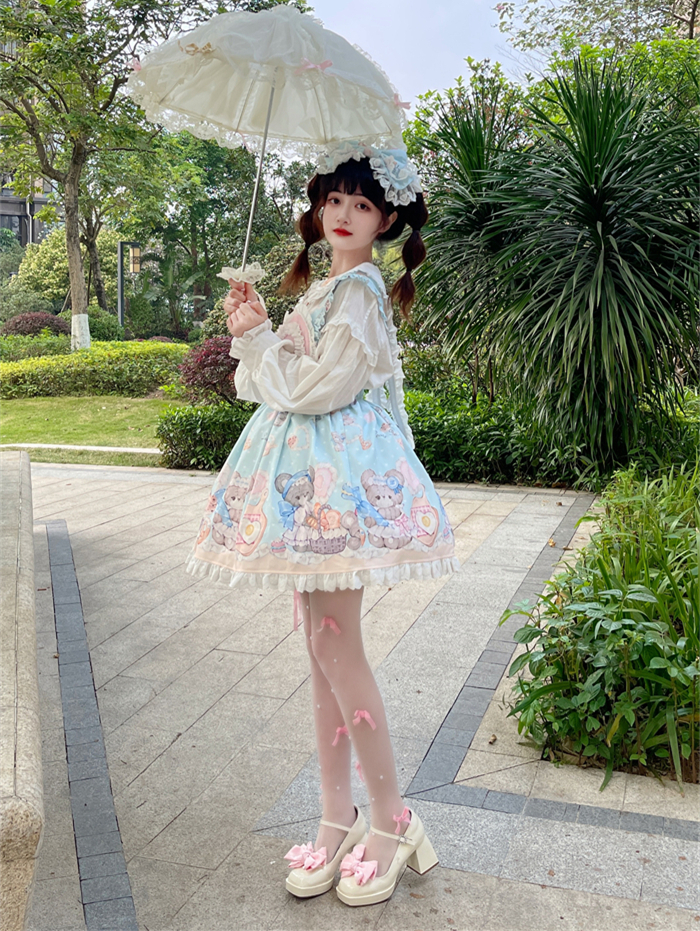 US 7.99 Cook Bear High Waist Sweet Lolita Skirt with