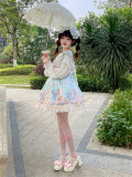 Cook Bear- High Waist Sweet Lolita Skirt with Suspenders, OP, Blouse and Headbow