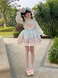 Cook Bear- High Waist Sweet Lolita Skirt with Suspenders, OP, Blouse and Headbow