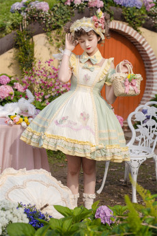 Tulip- Sweet Classic Lolita OP Dress with Collar, Headbow and Wristcuffs