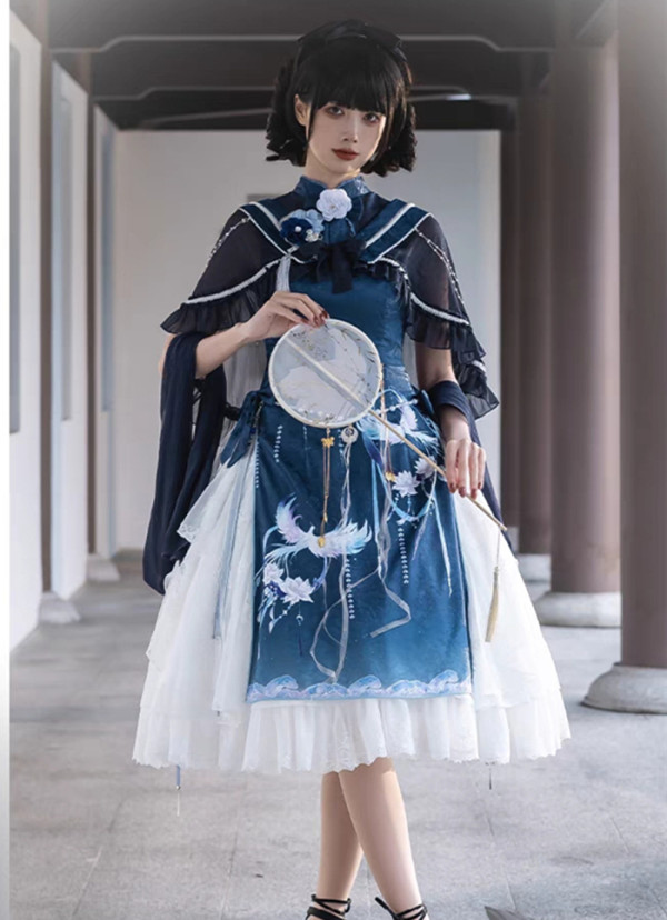 Yinglizhisen -Green Phoenix- Elegant Qi Lolita JSK and Accessories