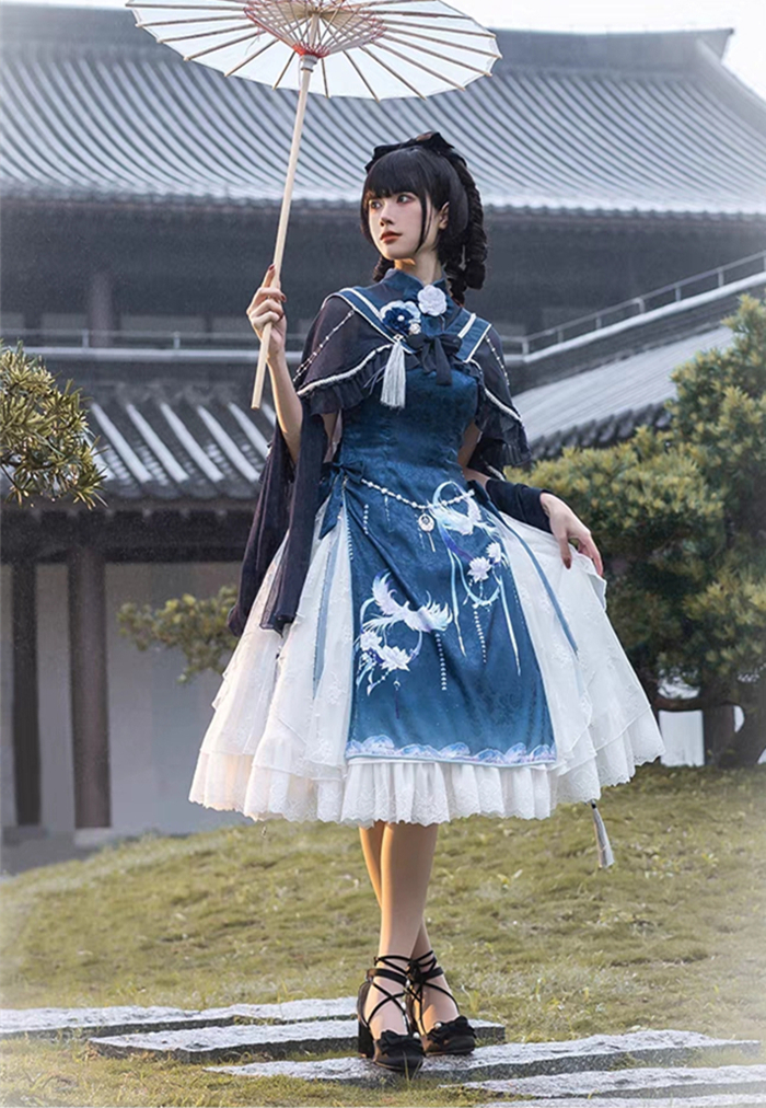 US$ 11.99 - Yinglizhisen -Green Phoenix- Elegant Qi Lolita JSK and