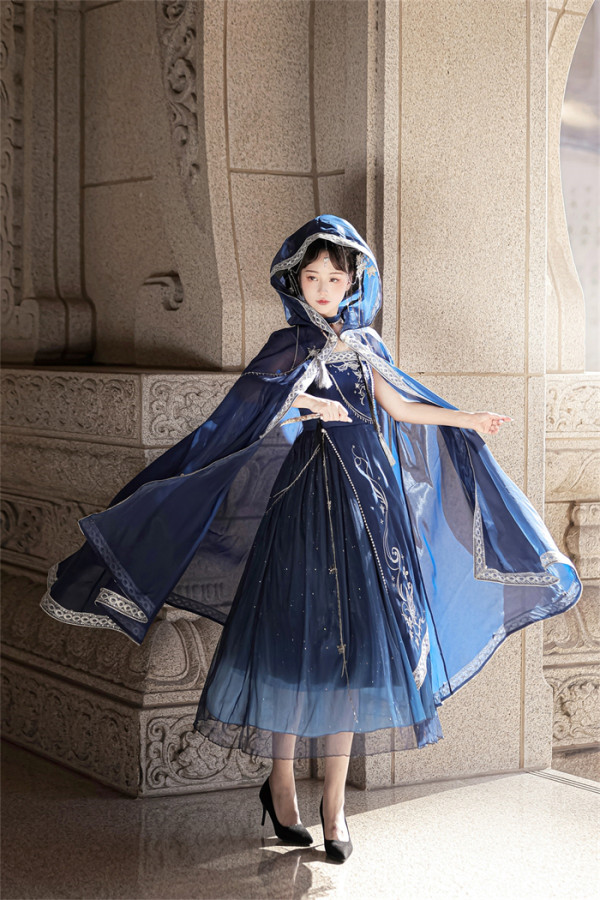 The Stars Fall Asleep - Embroidery Qi Lolita JSK, Cape and Accessories Set