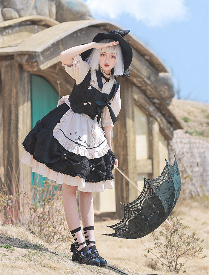 US$ 47.99 - Withpuji -The Witch's Letters- Gothic Lolita JSK with Apron -  m.lolitaknot.com