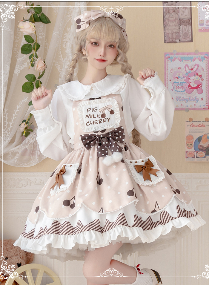 US$ 21.99 - Eieyomi -Cherry Milk Pie- Sweet Lolita Salopettes and