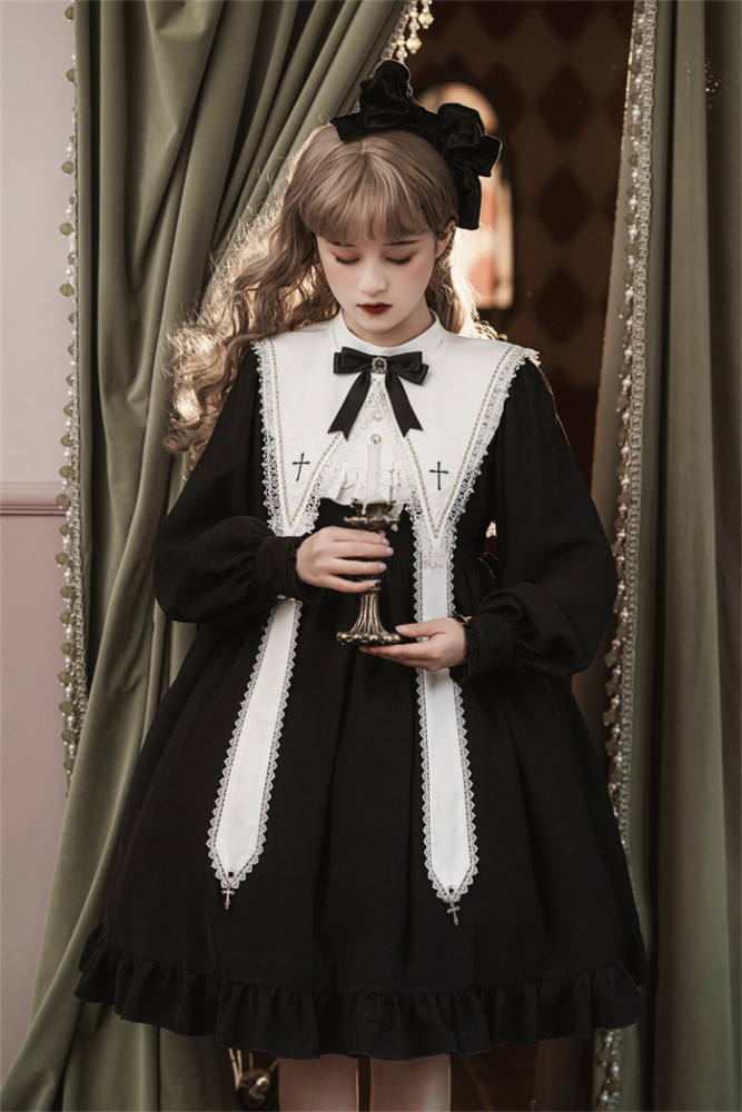 US$ 46.99 - Cross Contract- Gothic Lolita OP Dress with Detachable Collar -  m.lolitaknot.com