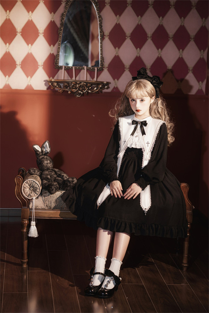 blue dress for baby girl Dark in Love - Gothic Lolita Black White Super Bowknot Black - Dress - Black - L