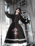 Withpuji -Withered Bone- Embroidery Nun Gothic Lolita OP Dress with Detachable Collar