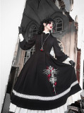 Withpuji -Withered Bone- Embroidery Nun Gothic Lolita OP Dress with Detachable Collar