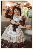 Withpuji -Mera's Afternoon Tea- Classic Lolita OP Dress with Apron, Arm Sleeves and Bow