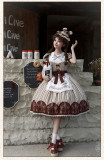 Withpuji -Mera's Afternoon Tea- Classic Lolita OP Dress with Apron, Arm Sleeves and Bow