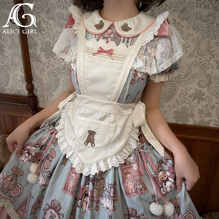 US$ 19.99 - Alice Girl -Bear Doll Wall- Sweet Classic Lolita Apron -  m.lolitaknot.com