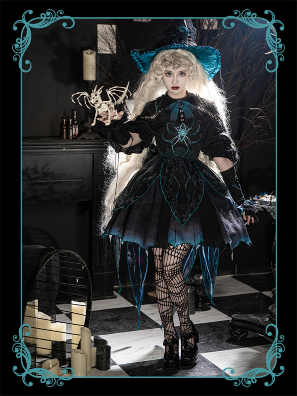 The Rose Witch- Halloween Punk Lolita OP Dress with Arm Sleeves and Accessories