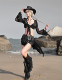 Escape the Wilderness- Alt Street Punk Halloween Denim Mesh Lace-up Bolero