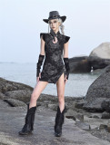 Escape the Wilderness- Alt Street Punk Halloween Dragon Design Stand-up Collar Denim Cheongsam Dress