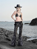 Escape the Wilderness- Alt Street Punk Halloween Dragon Design Denim Bikini Topwear