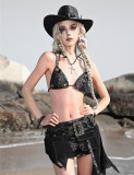 Escape the Wilderness- Alt Street Punk Halloween Dragon Design Denim Bikini Topwear