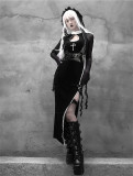 Alt Street Punk Gothic Halloween Cross Long Split Dress with Corset