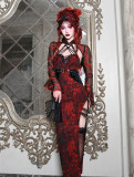 Feast in Hades- Alt Street Punk Gothic Halloween PU Improved Cheongsam Dress and Bolero