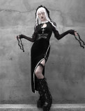 Alt Street Punk Gothic Halloween Cross Long Split Dress with Corset