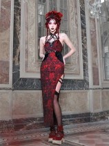 Feast in Hades- Alt Street Punk Gothic Halloween PU Improved Cheongsam Dress and Bolero