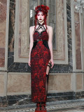 Feast in Hades- Alt Street Punk Gothic Halloween PU Improved Cheongsam Dress and Bolero