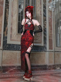 Feast in Hades- Alt Street Punk Gothic Halloween PU Improved Cheongsam Dress and Bolero