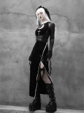 Alt Street Punk Gothic Halloween Cross Long Split Dress with Corset