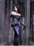 Moon Worship- Alt Street Punk Gothic Halloween Boat Neck Fishtail Split Dress
