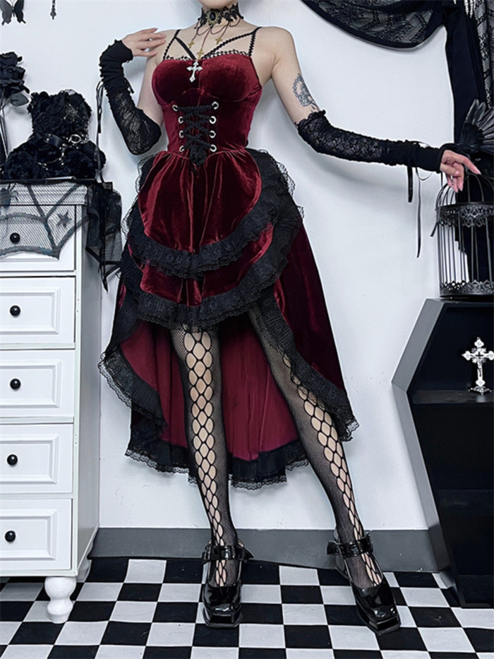 US$ 21.99 - Alt Street Punk Halloween Gothic Lace Maid Slip Dress -  m.lolitaknot.com