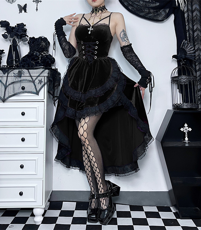 US$ 21.99 - Alt Street Punk Halloween Gothic Lace Maid Slip Dress