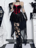 Alt Street Punk Halloween Gothic Halter Vest and Skirt with Detachable Tailing