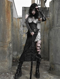 Liquid Invasion-  Alt Street Punk Gothic Halloween Split Dress with Fishing Net Vest, PU Sleeves and Bolero