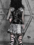 Liquid Invasion-  Alt Street Punk Halloween PU Fishing Net Skirt, Blouse and Bolero