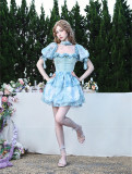Sweet Kawaii Harajuku Cute Lace Princess Puff Sleeve Cake Dress and Choker