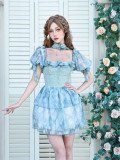 Sweet Kawaii Harajuku Cute Lace Princess Puff Sleeve Cake Dress and Choker