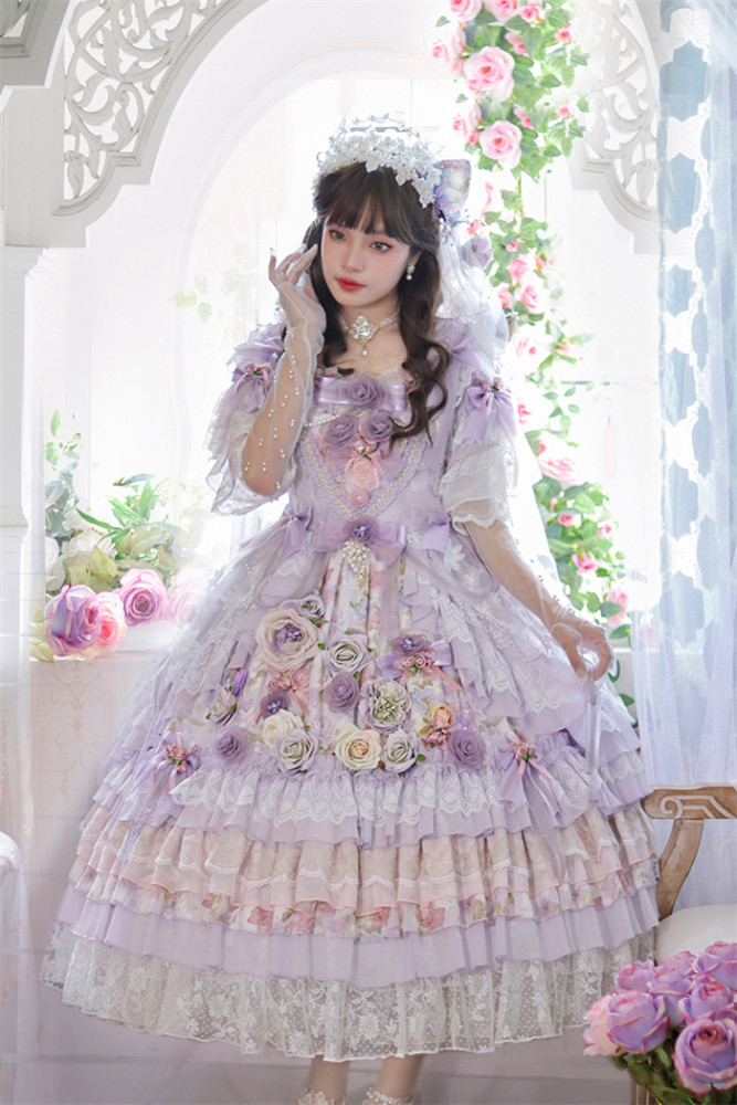 US$ 67.99 - Yiyewuyu -Muse Love Song- Gorgeous Tea Party Princess Wedding  Rococo Lolita OP Dress and Bonnet - m.lolitaknot.com