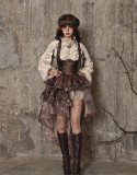 Journey Into Exile- PU Punk Lolita Corset Suspender Skirt with Detachable Tailing and Petticoat