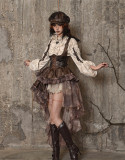 Journey Into Exile- PU Punk Lolita Corset Suspender Skirt with Detachable Tailing and Petticoat